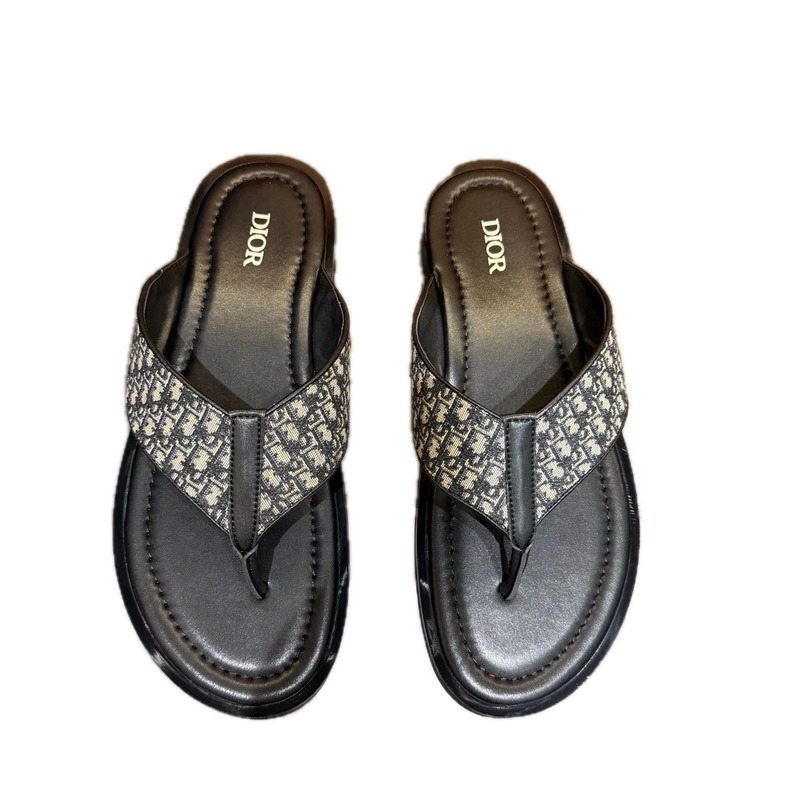 Dior Monogram Casual Style Black Patchwork Flip-Flops