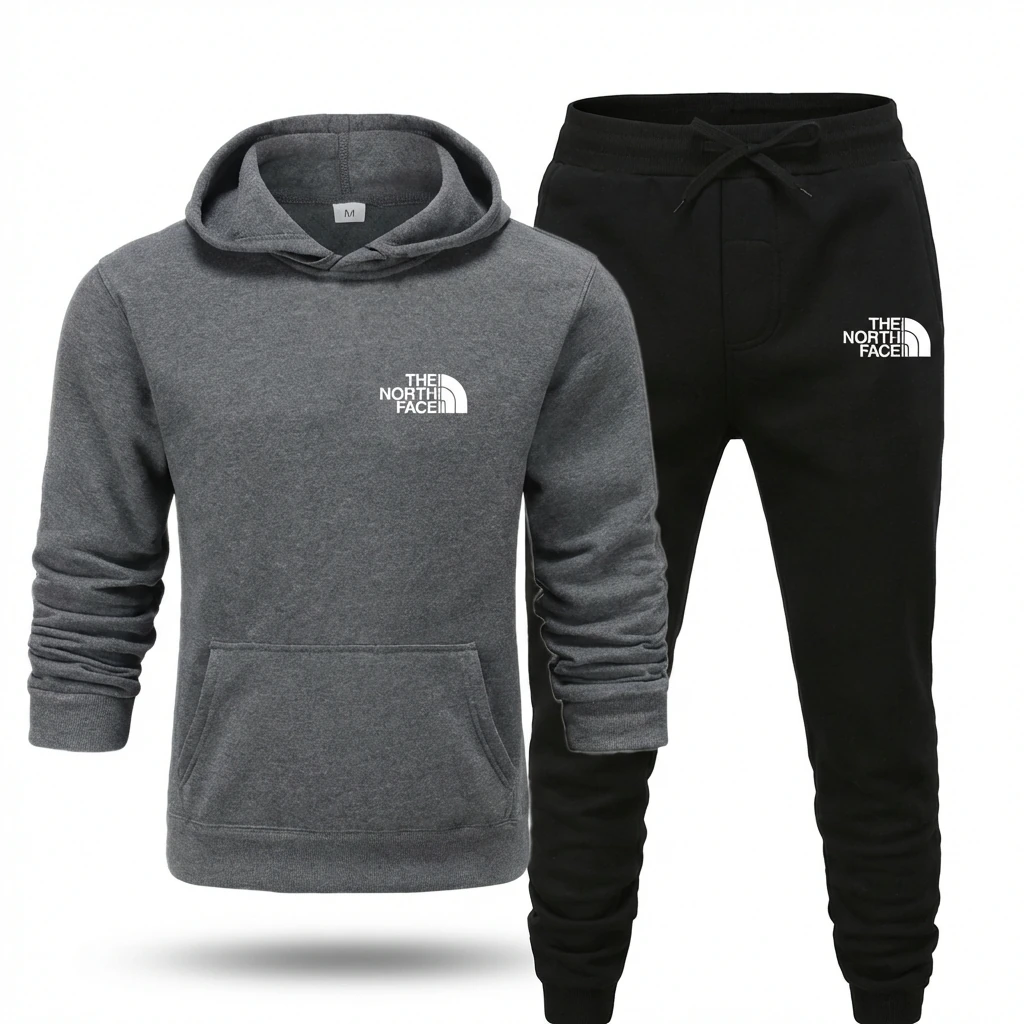 The North Face Simple Gray and Black Sportswear Set