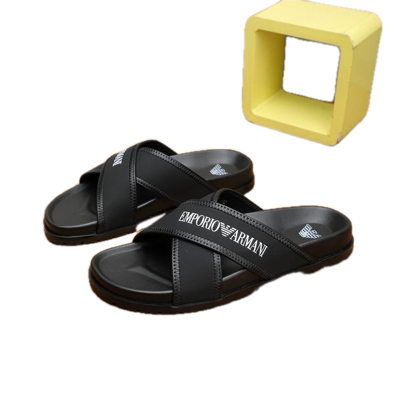 Armani EA Series Casual Style Black Slide Sandals