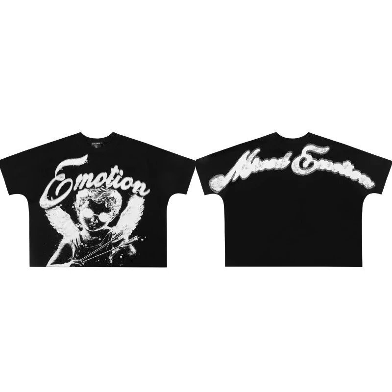 Mixed Emotion Angel Street Style Black T-shirt