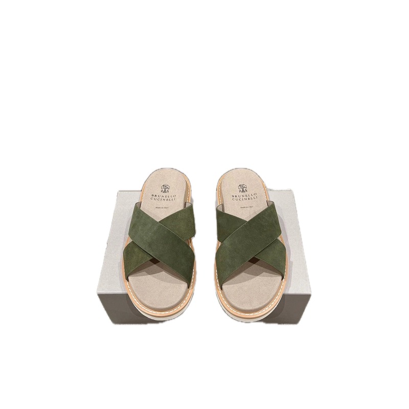 Brunello Cucinelli Casual-style Army Green Slides