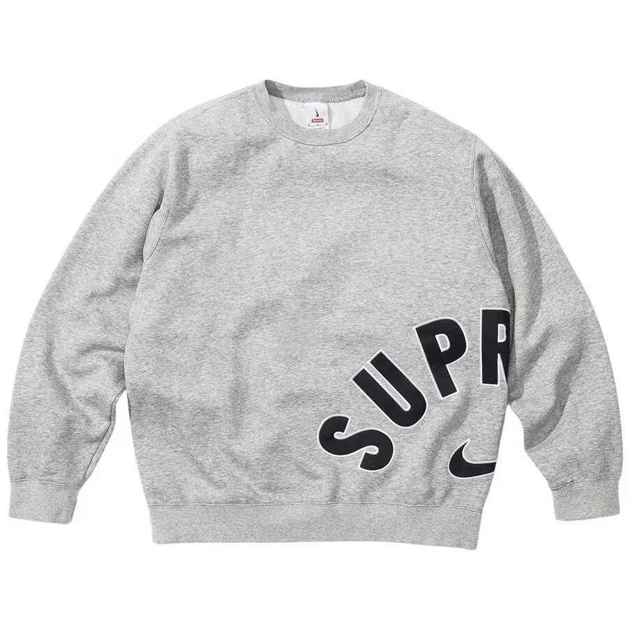 Supreme Statement Logo hoodie Gray Red Oversized for Outdoor Plans