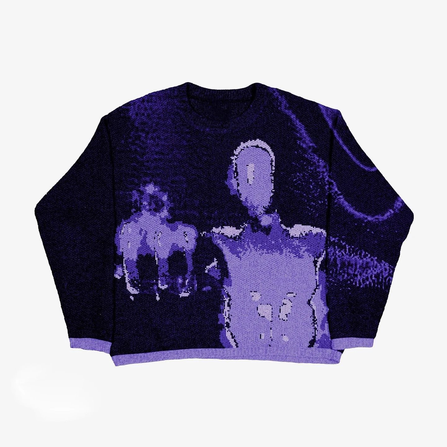 Patterned Anime graphic sweater Black Knit Top with Signature Styling