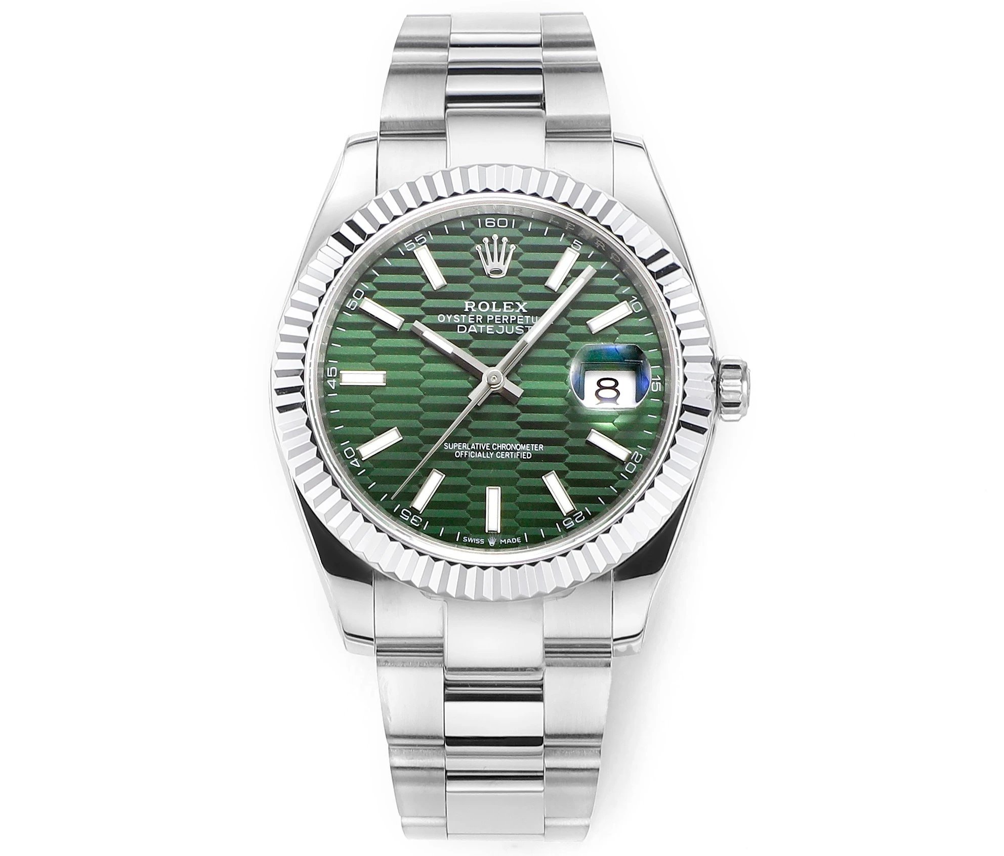 Rolex Datejust Automatic Watch with green fluted-pattern dial and oyster bracelet in Silver And Green