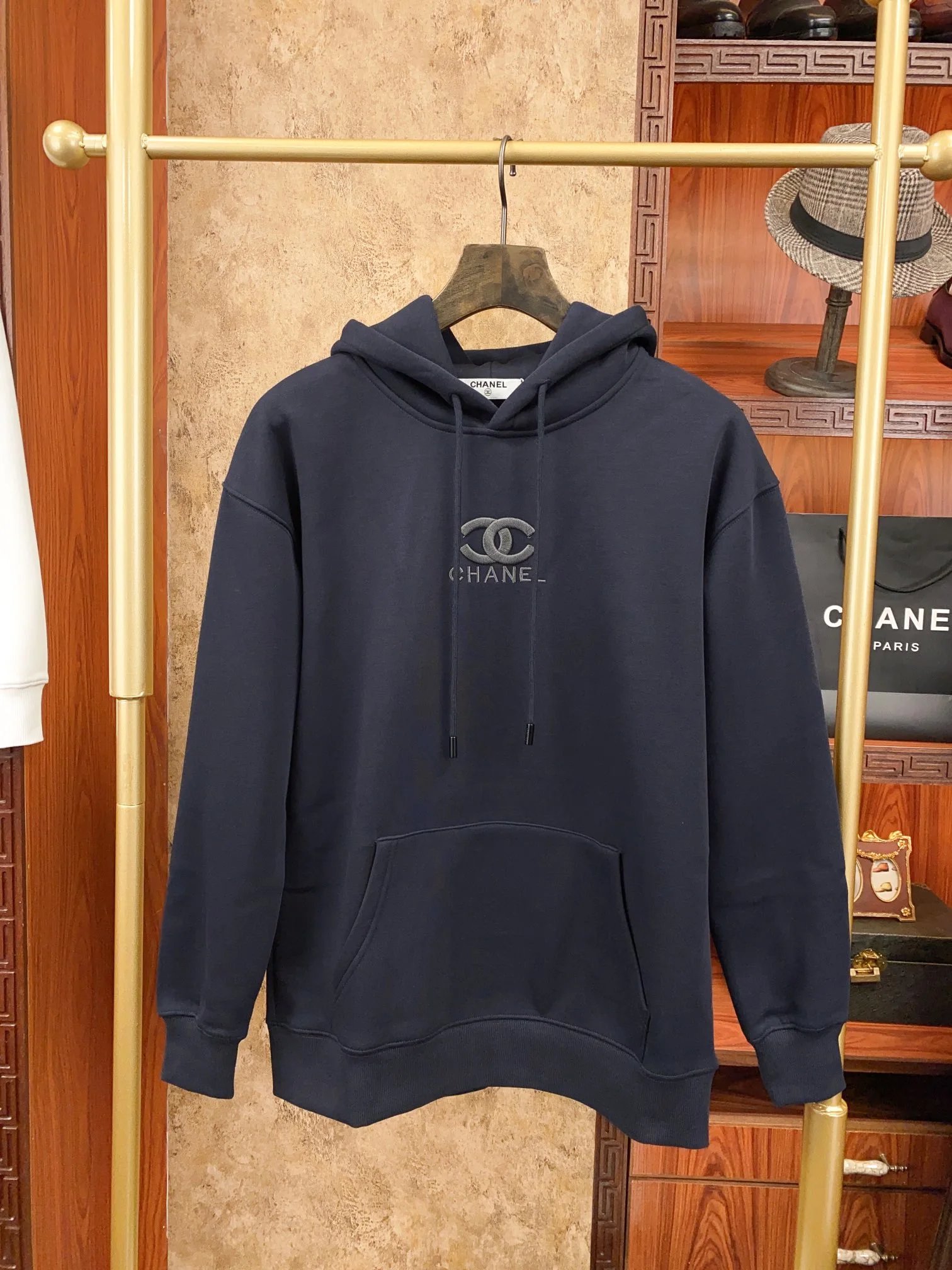 Navy Pullover Hoodie with Chanel Chanel Hoodie with Layering Piece
