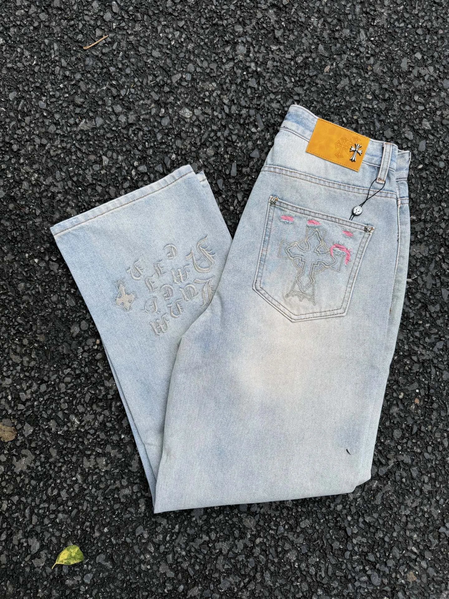 Pale Blue Printed Denim Jeans for daily