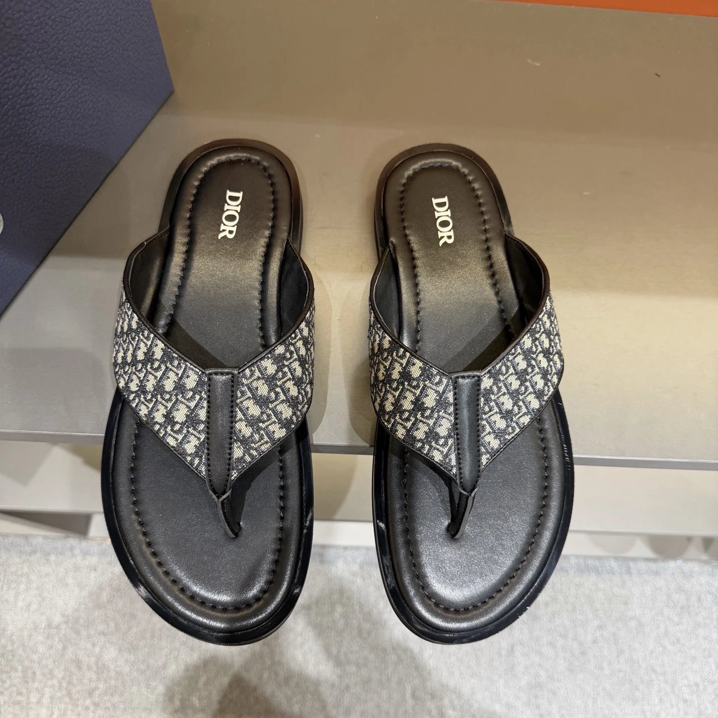 Dior Monogram Casual Style Black Patchwork Flip-Flops