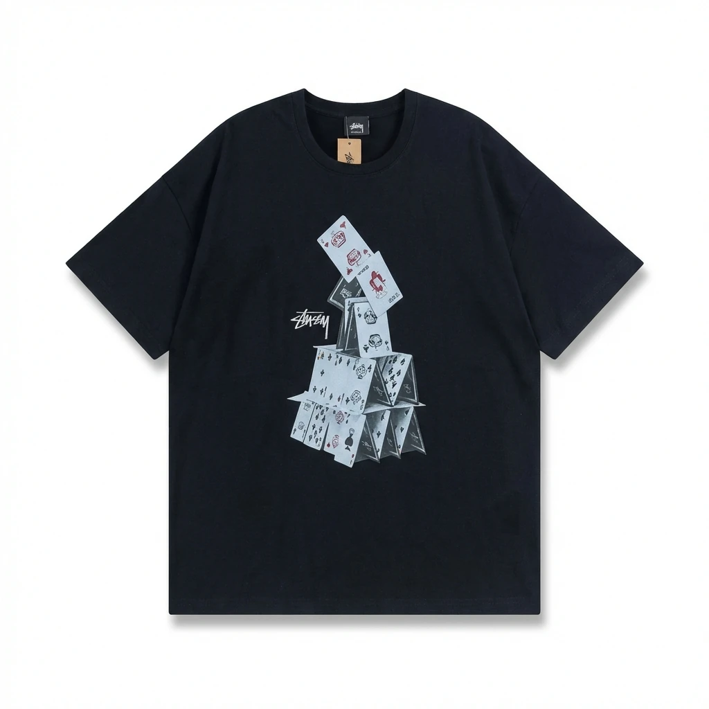 Stussy playing card series trendy black T-shirt