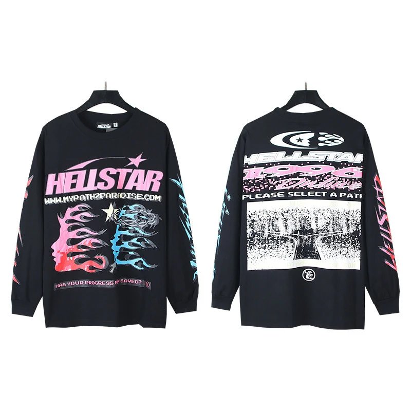 Hellstar Printed Trendy Black Long-Sleeve