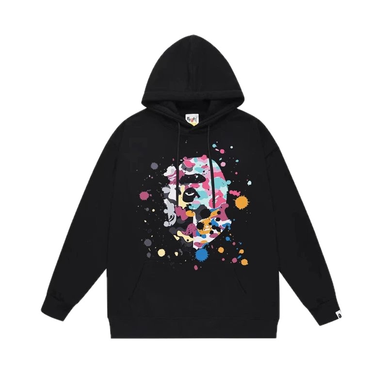 Bape camouflage splatter ink style black hoodie