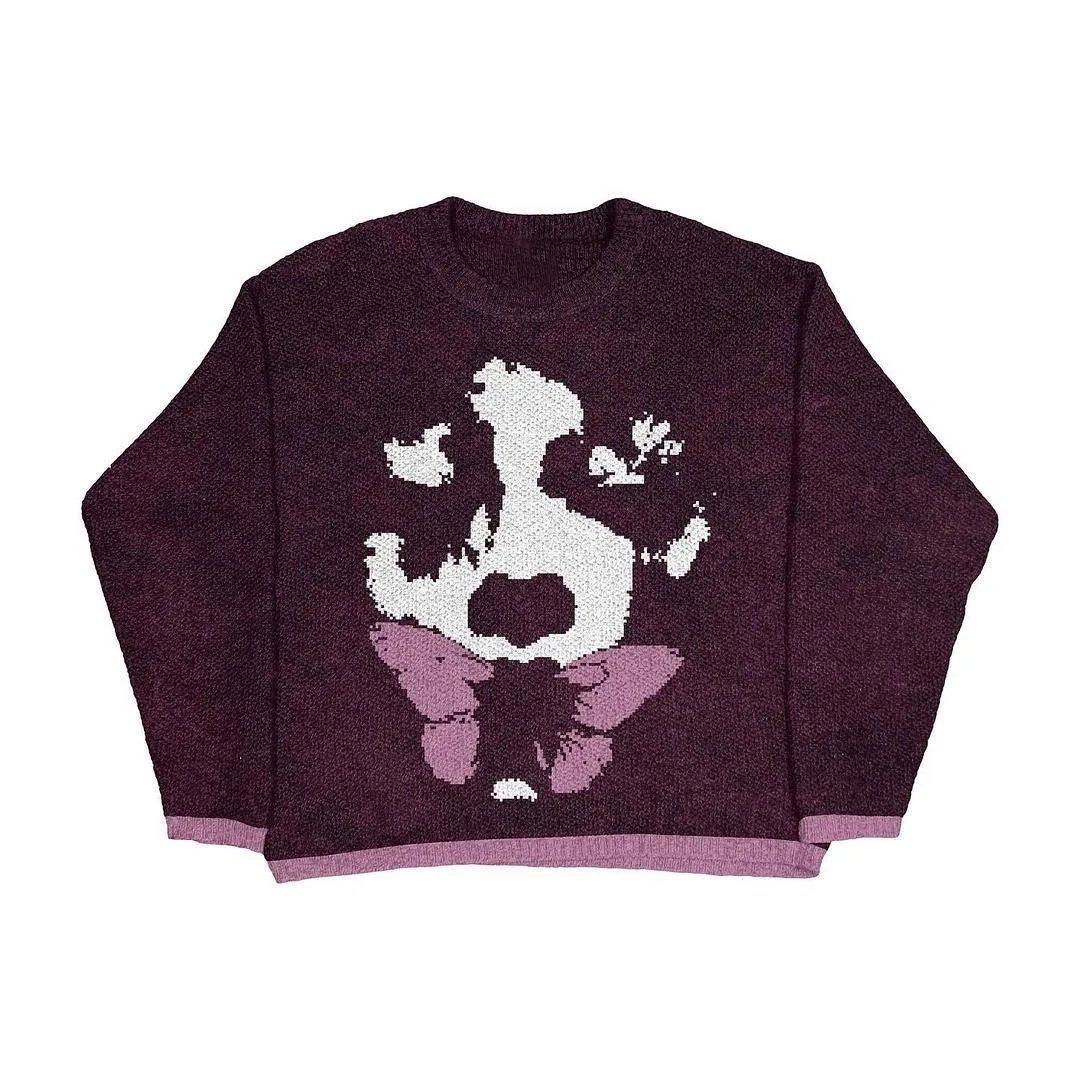 Casual Anime graphic sweater Black Knit Top for Streetwear Looks