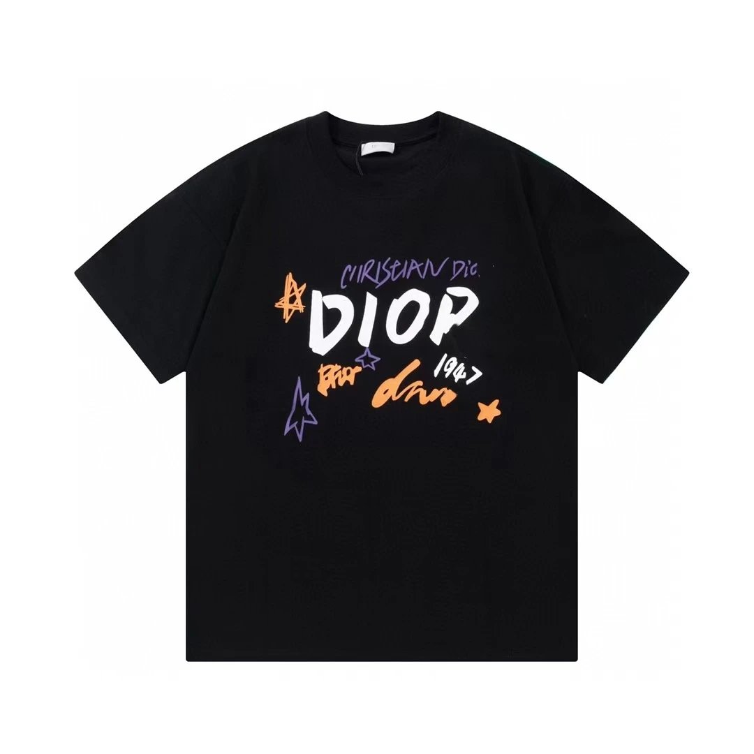 Dior Graffiti Street Style Black Short Sleeve T-Shirt