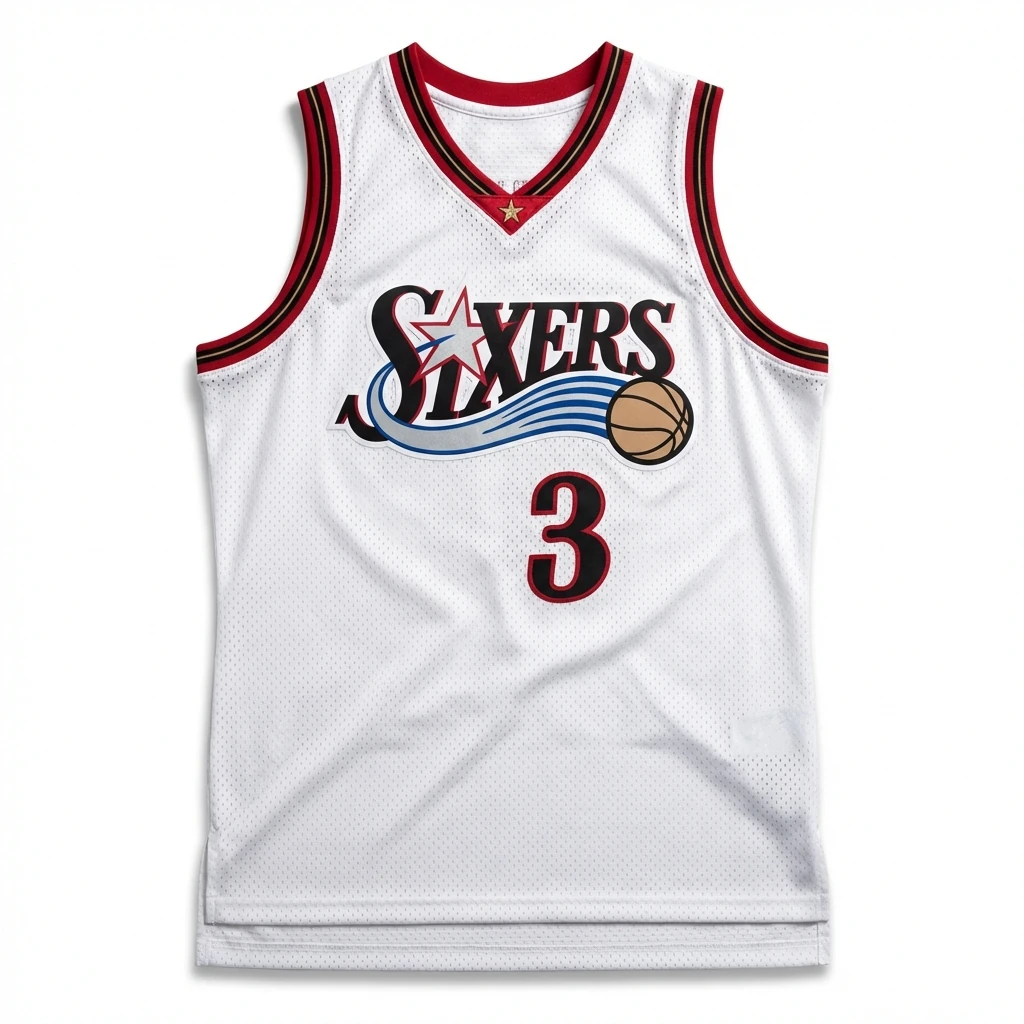 The white basketball uniform of Allen Iverson of the Philadelphia 76ers.