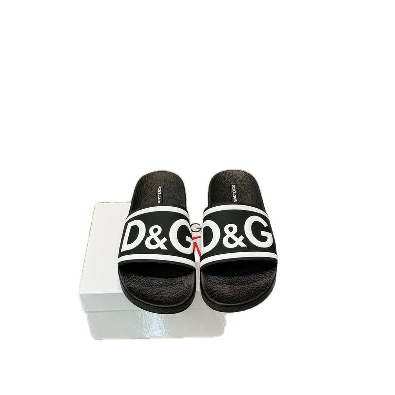 D&G Classic Large Logo Casual Style Black Slide Slippers
