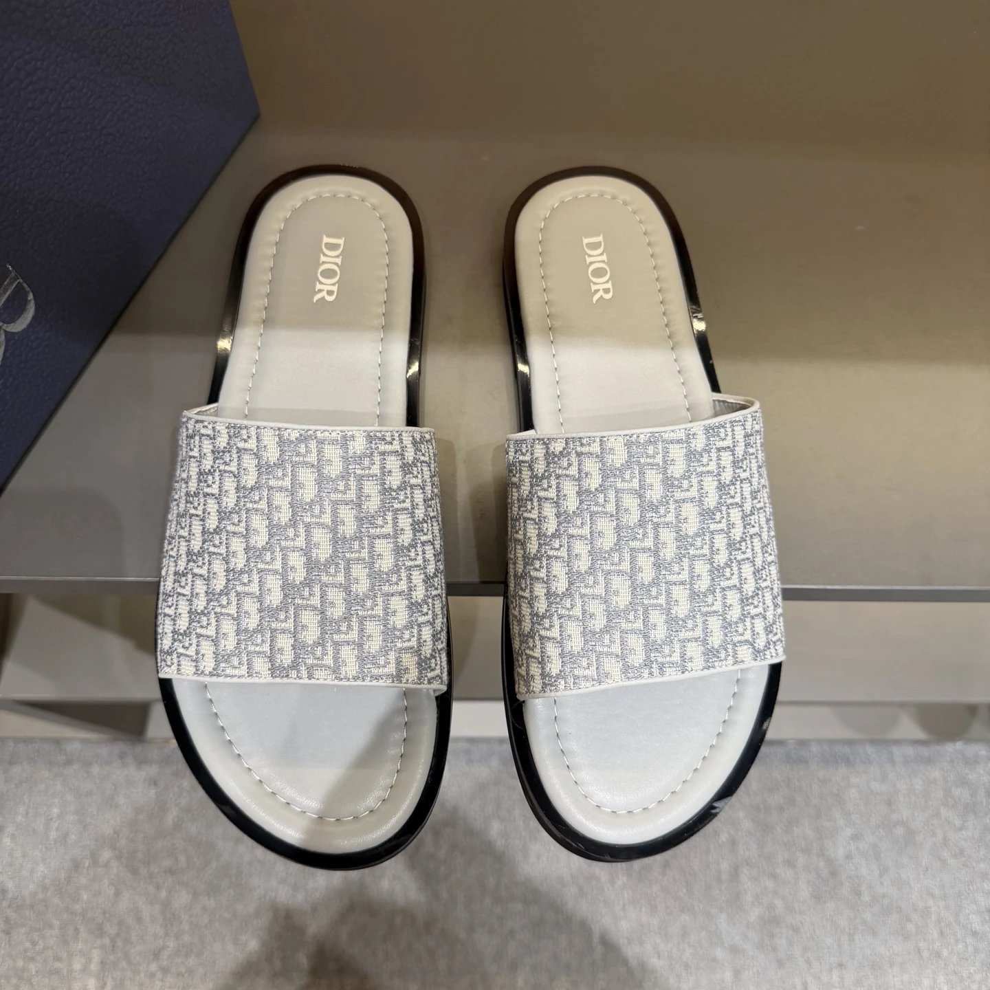 Dior Monogram Light Luxury Style Light Gray Slides