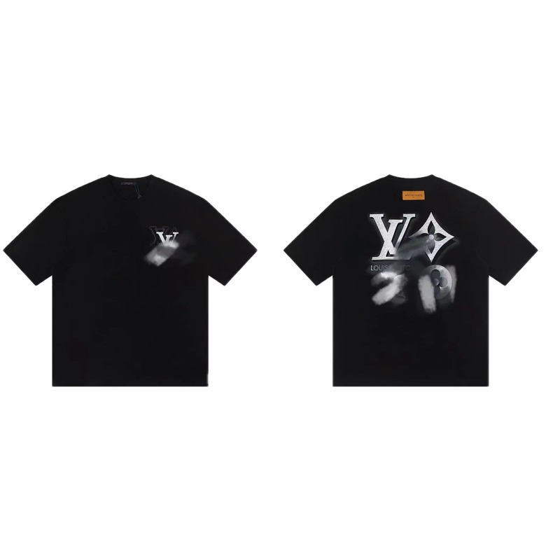 Louis Vuitton Blurred Print Street Style Black T-Shirt