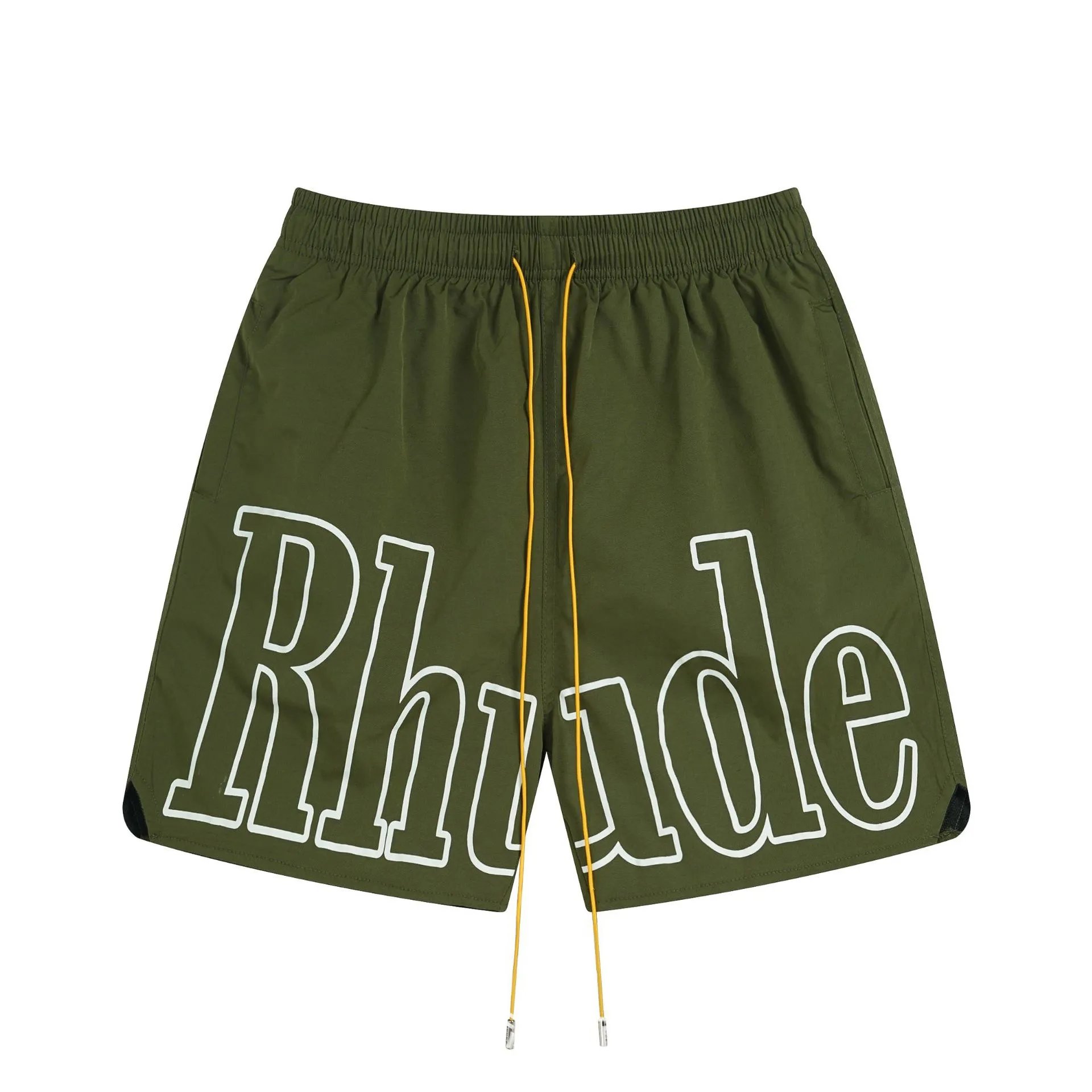 RHUDE letter-style military green shorts