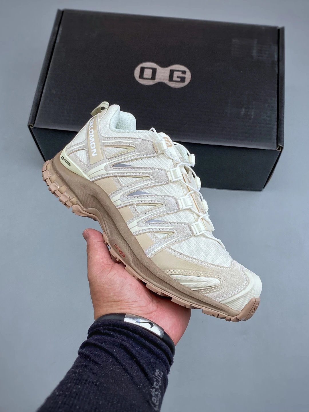 Salomon Beige Trail Runners and Treaded Trail Sole