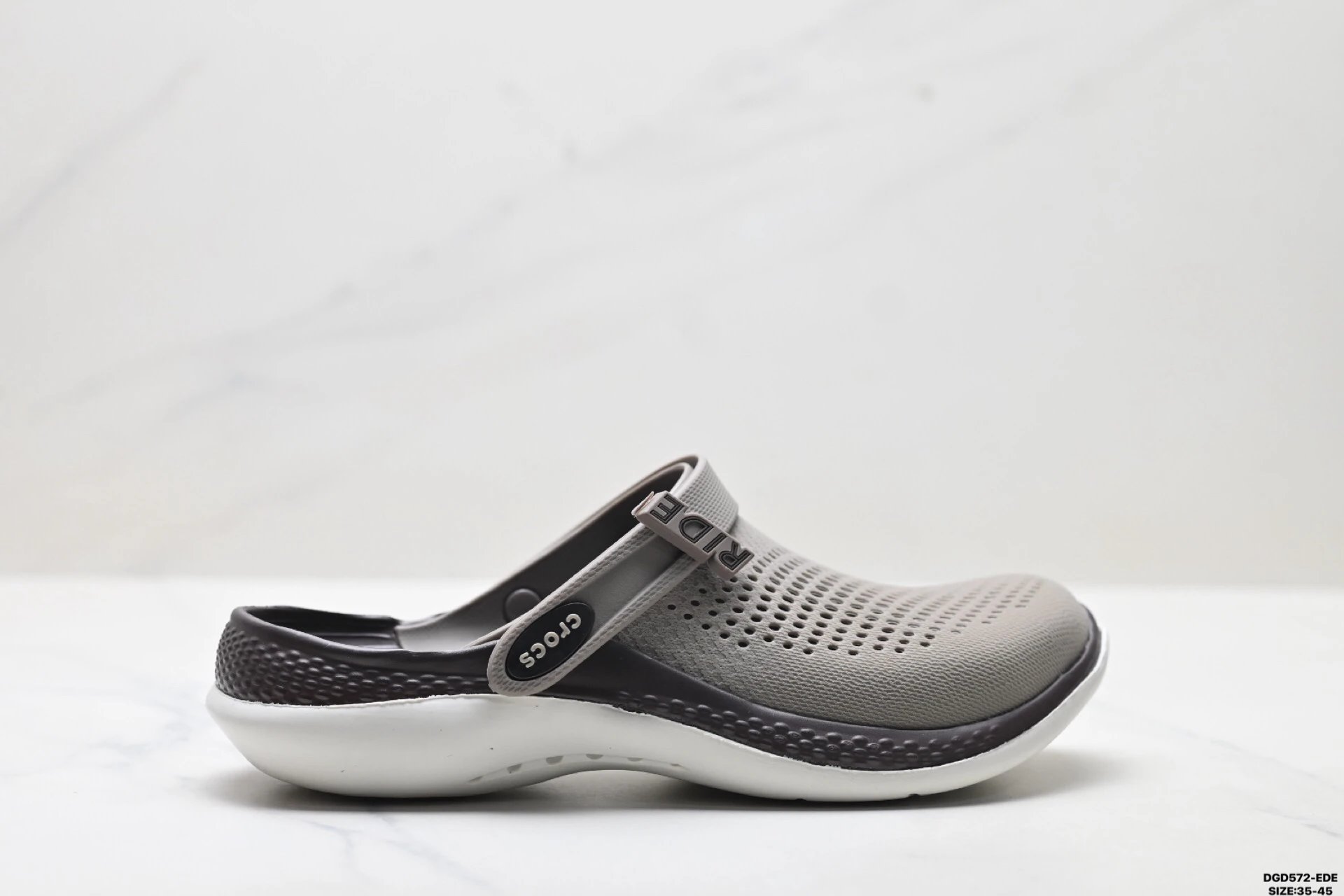 Casual style of Crocs clogs in gray and black