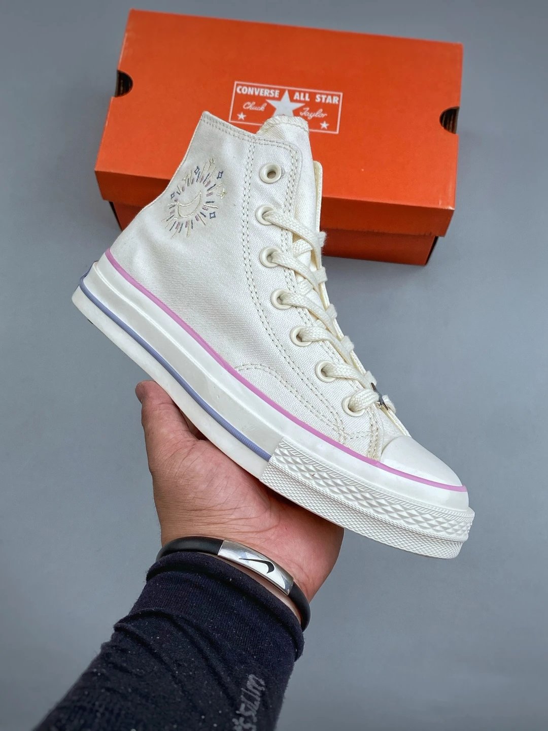 Converse Canvas High-Tops, White with Pastel Trim and Perforated Toe