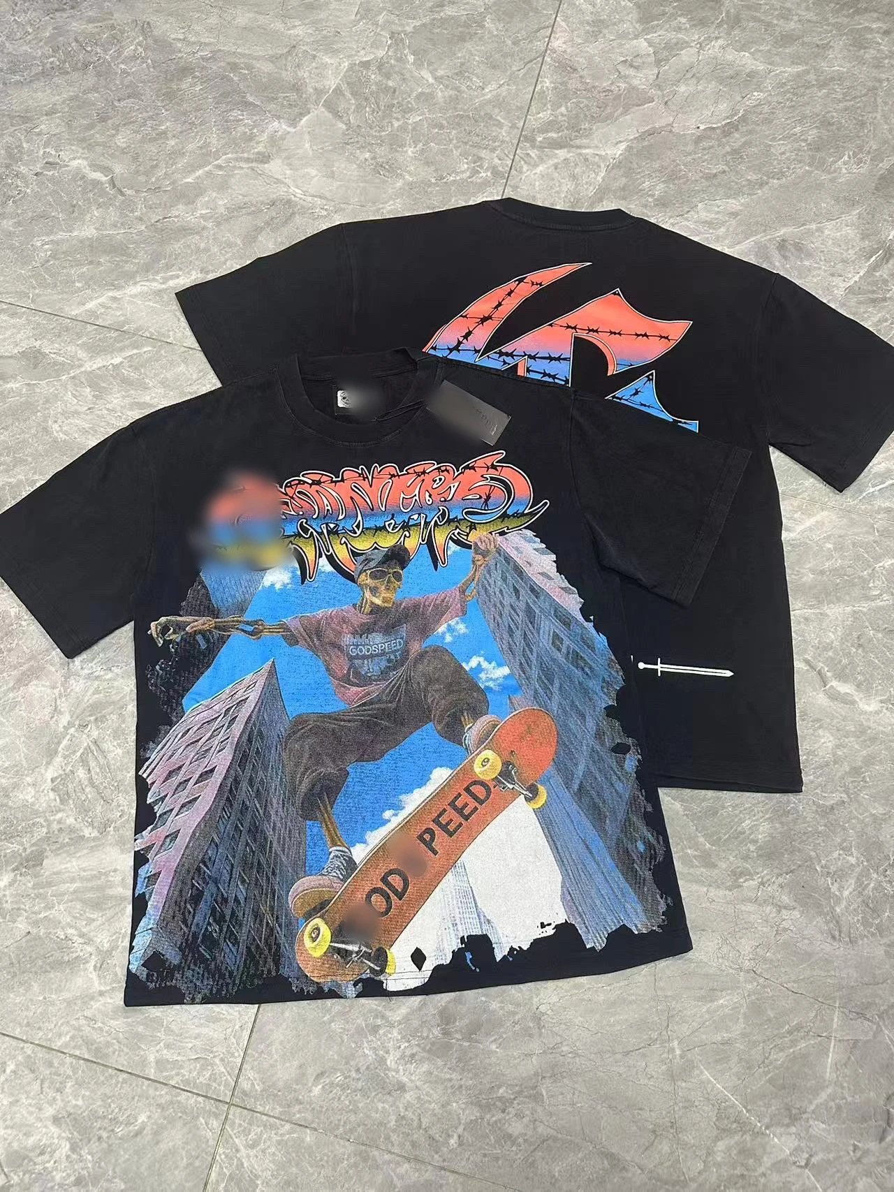 Godspeed Skeleton Skateboarding Street Style Black T-Shirt