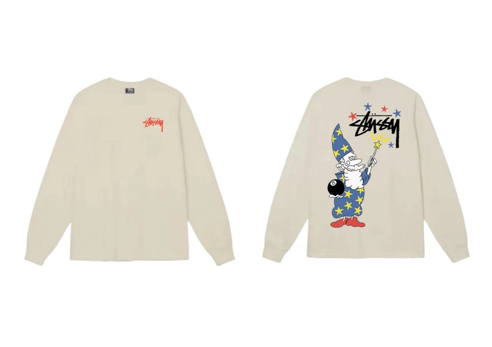 Stussy cartoon print beige long-sleeve