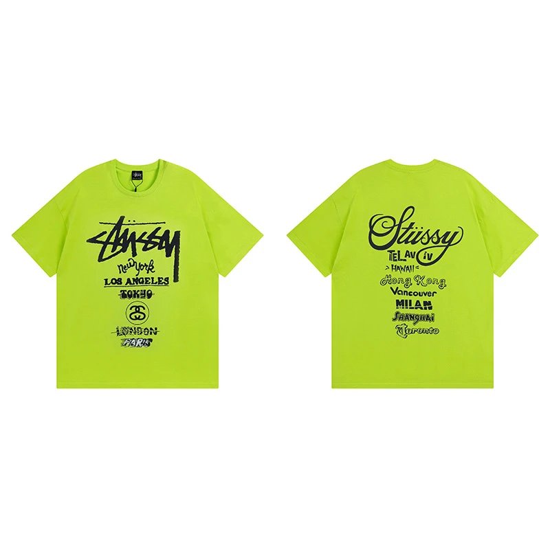 Stussy Fluorescent Green Spider Graphic T-Shirt Soft Neutral Logo