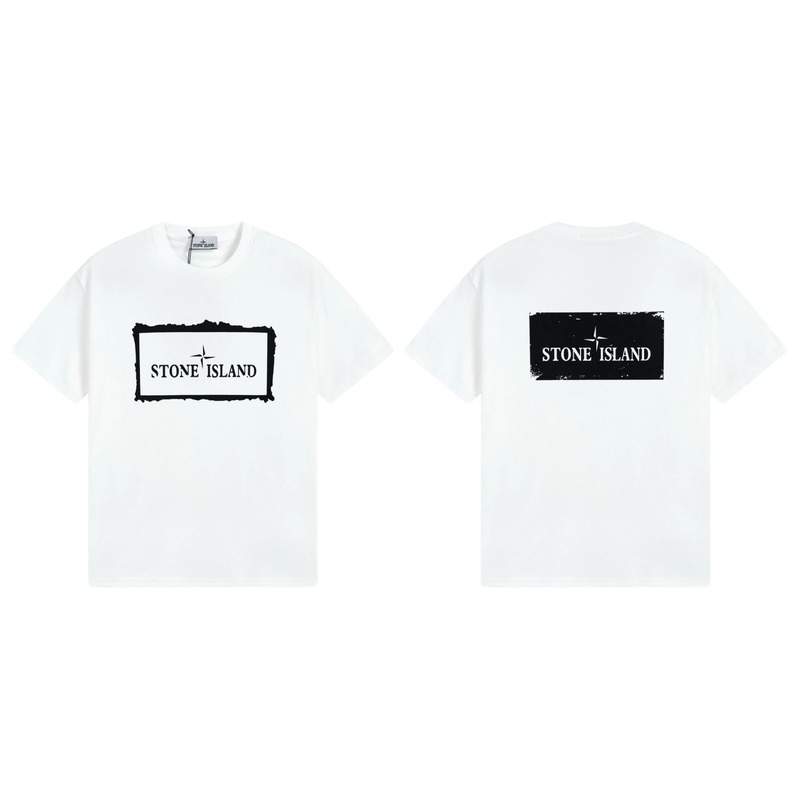 Stone Island Printed Street Style White Short Sleeve T-Shirt
