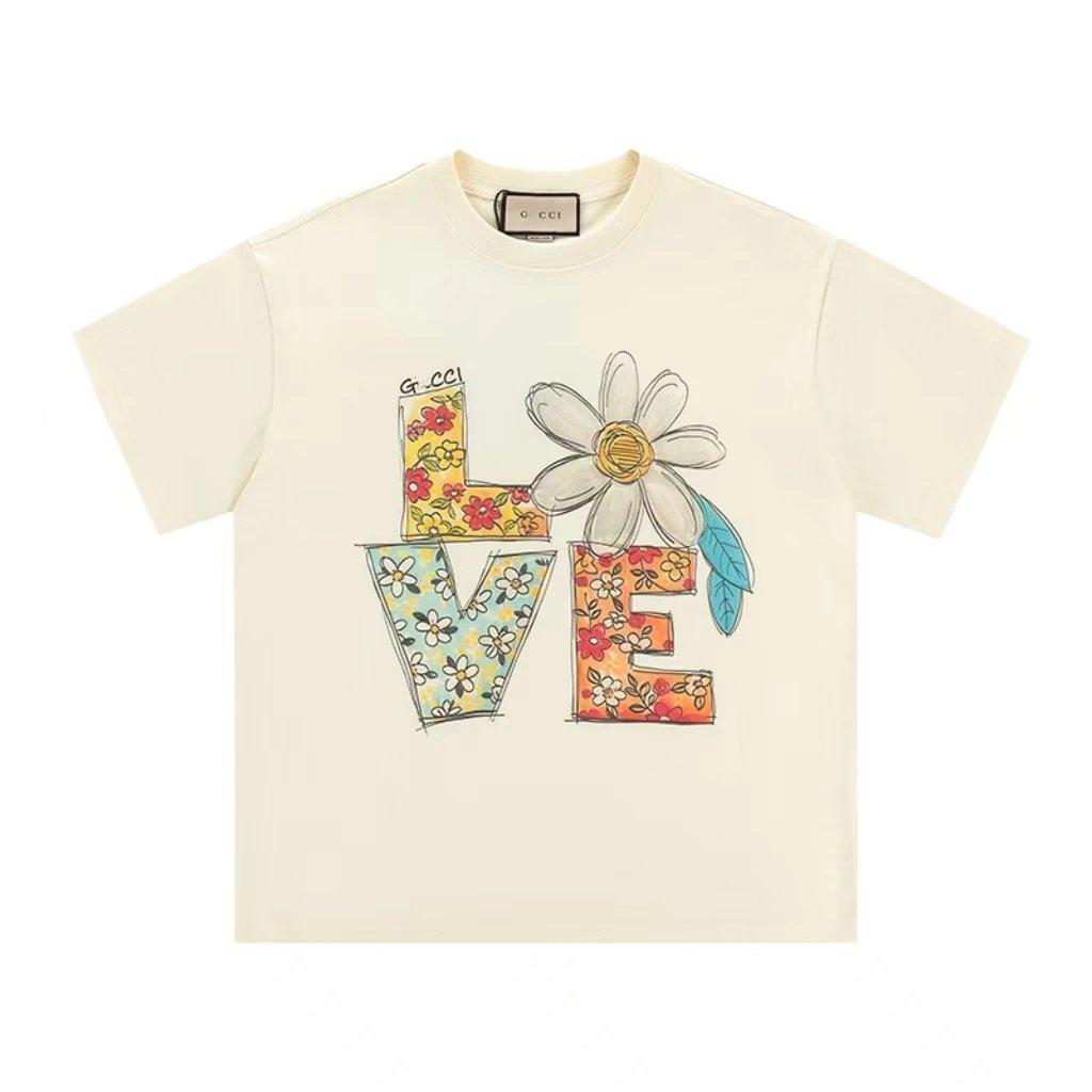 Gucci LOVE Floral Casual Off-white Short-sleeve T-shirt