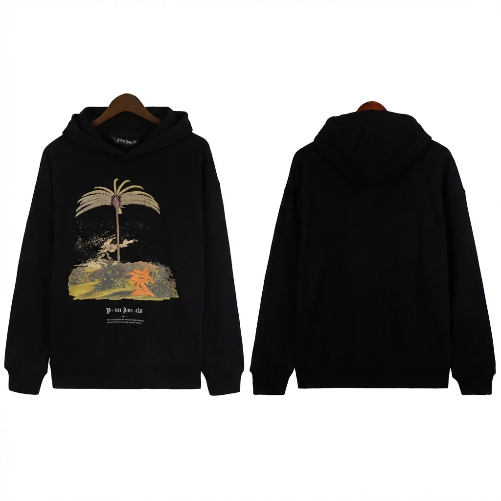Palm Angels Palm Print Style Black Sweatshirt