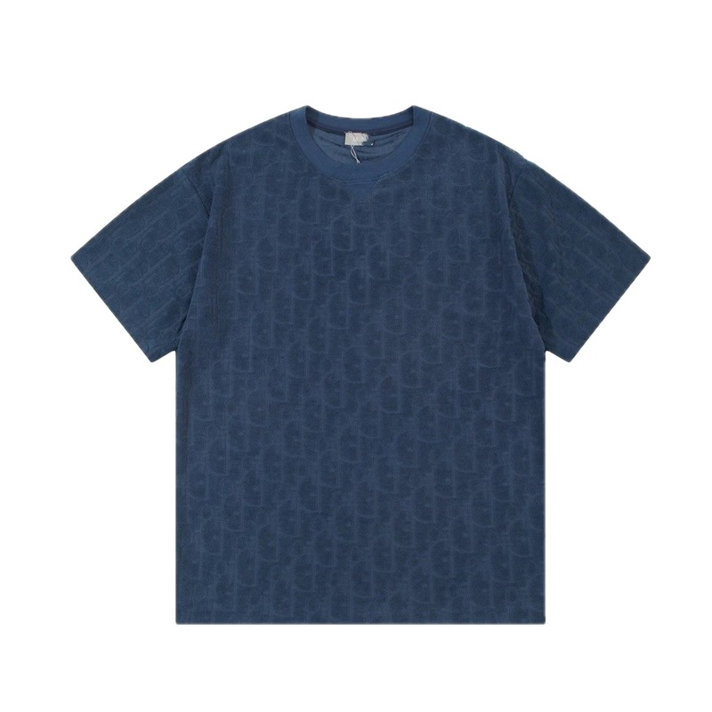 Dior Oblique All-over Print Light Luxury Style Navy Blue T-Shirt