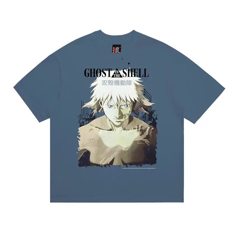 SAINT Ghost in the Shell Anime Style Gray-Blue T-shirt