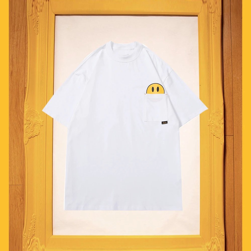 DREW Smiley Face Pocket Street Style White T-Shirt