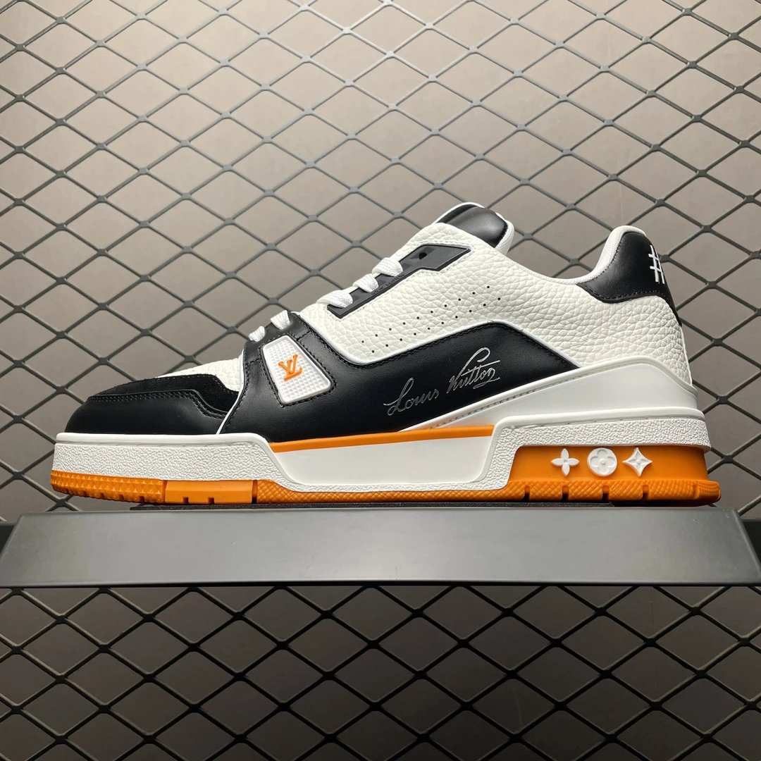 Louis Vuitton Panelled Trainers with Clean Lace Panel in Black, White and Orange
