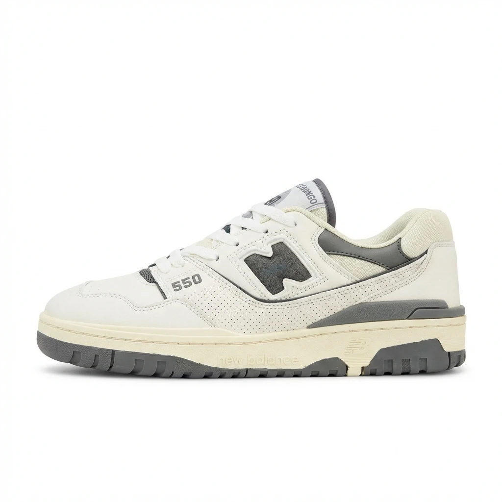 Retro style gray and white New Balance 550 shoes
