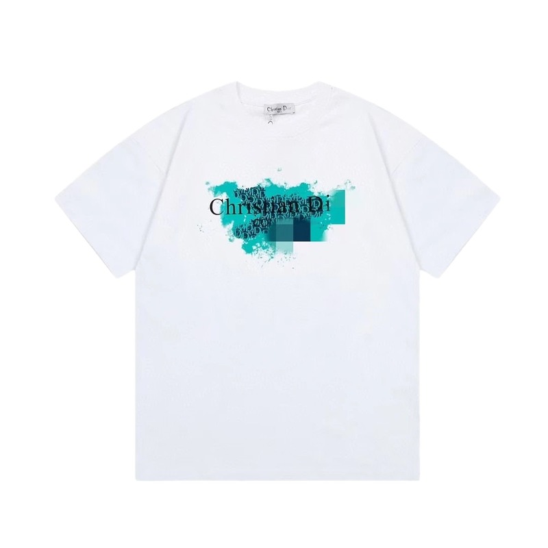 Dior Trendy Style Ink Wash Print White T-Shirt