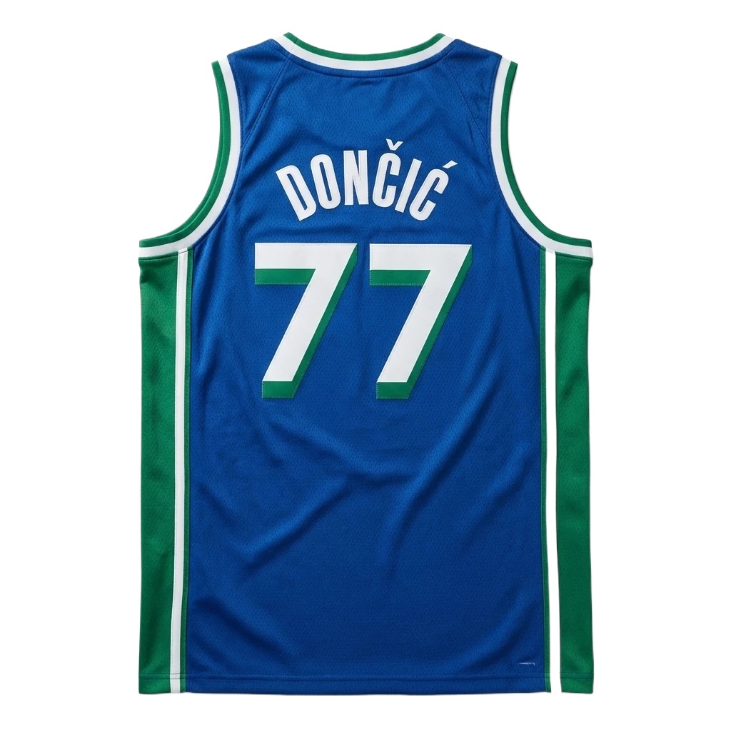 Luka Doncic's No. 77 blue-green basketball jersey