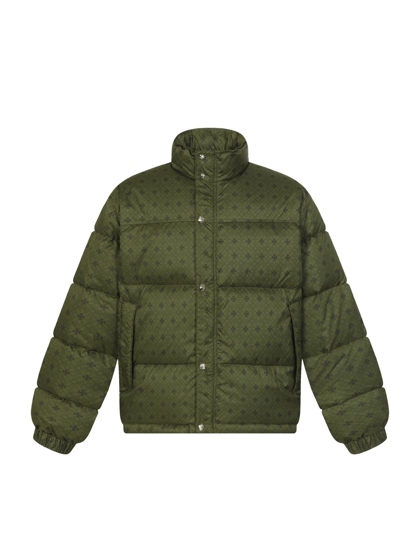 Vintage-style down jacket with Chrome Hearts print