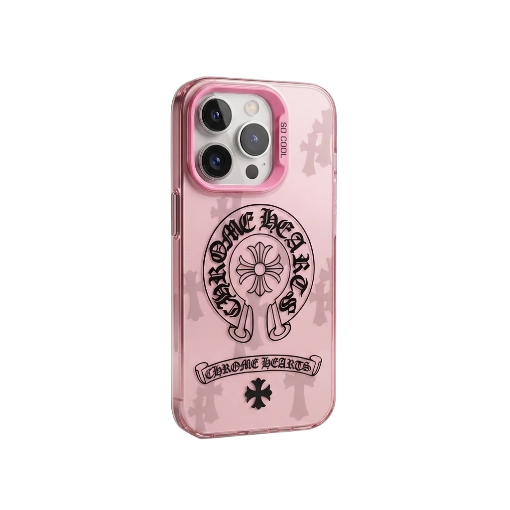 Chrome Hearts dark style pink iPhone case