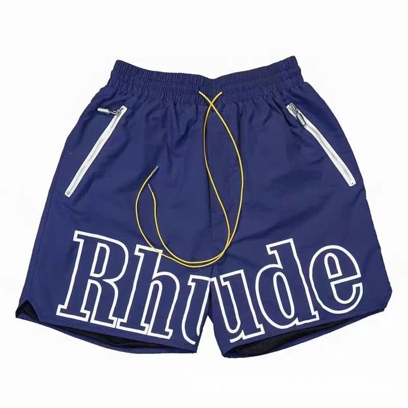 RHUDE letter-style dark blue shorts