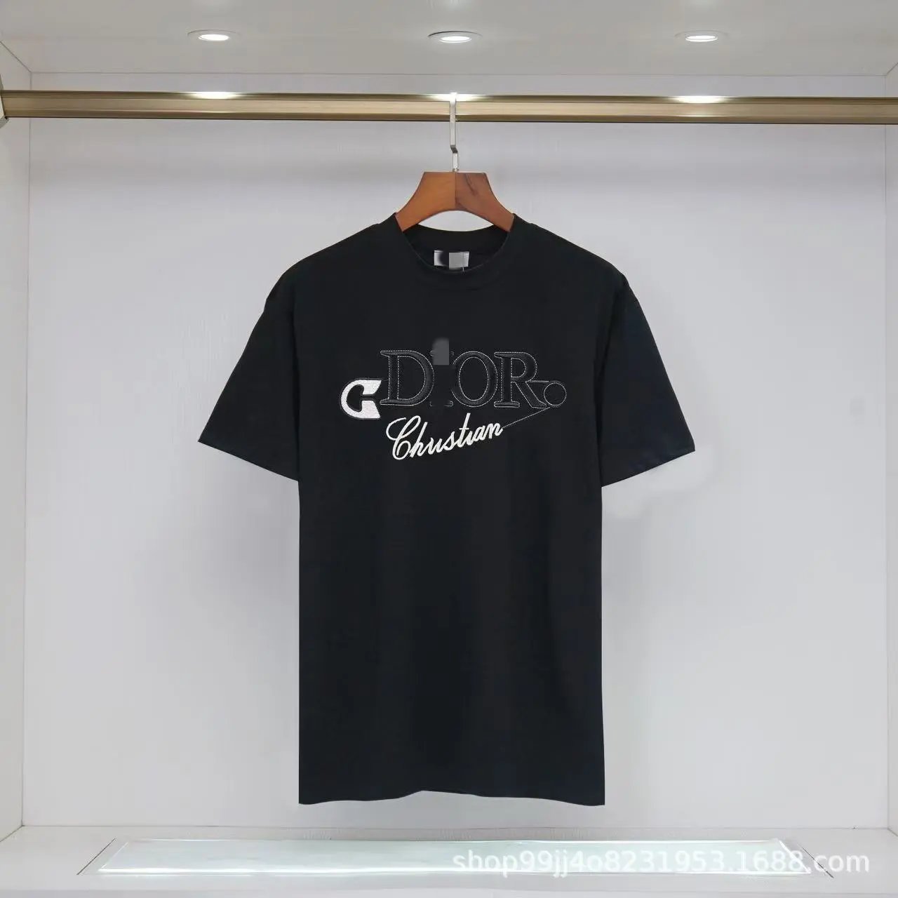 Dior Embroidered Casual Style Black Short-sleeve T-shirt