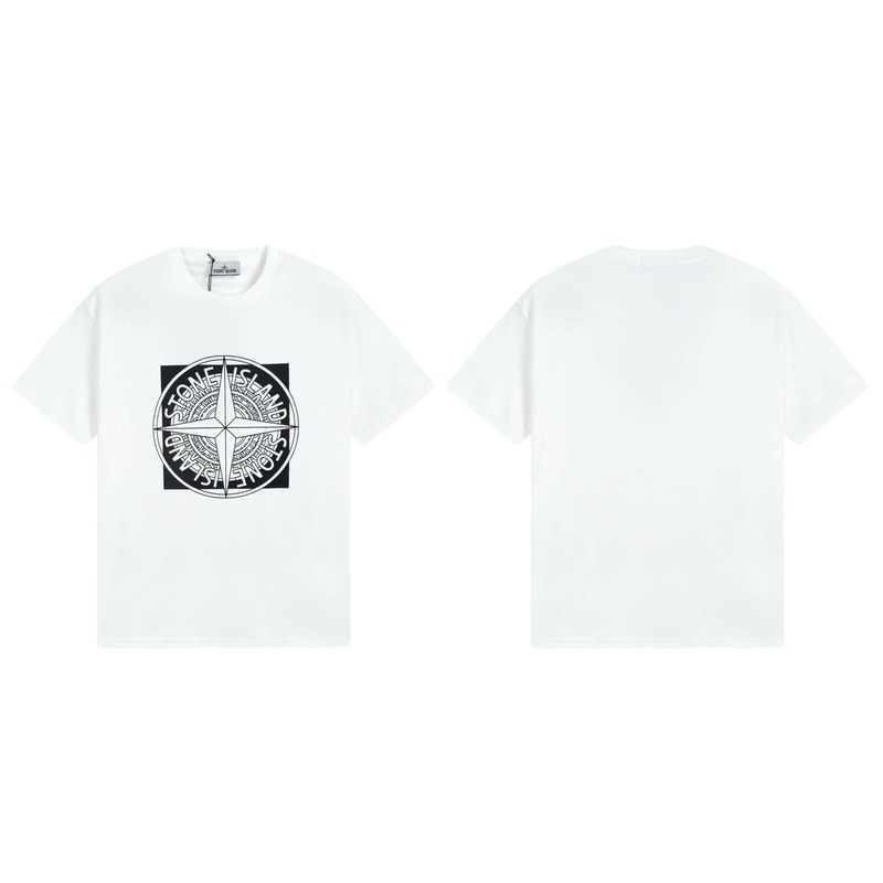 Stone Island Compass Print Street Style White T-Shirt