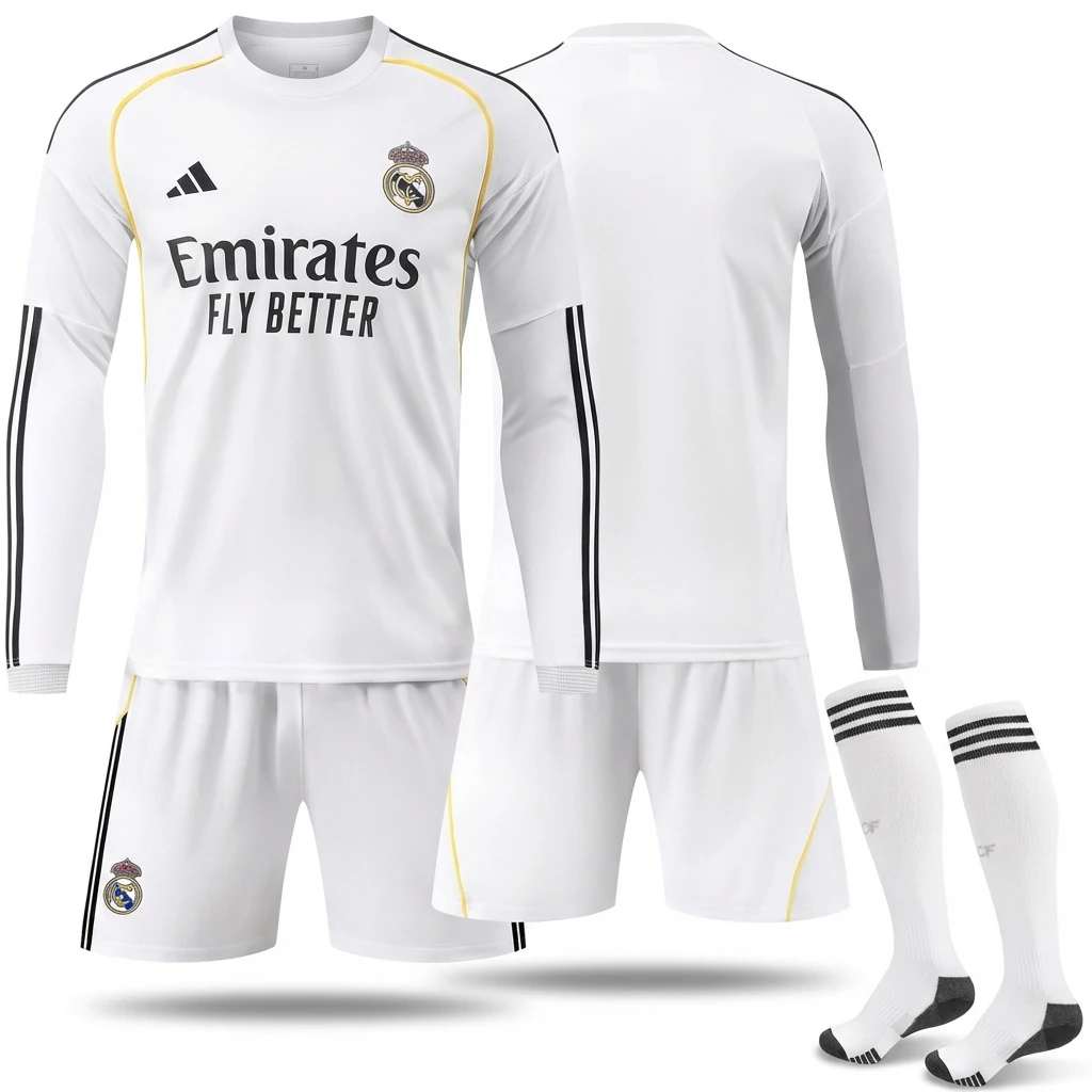 The sporty white jersey of Real Madrid.