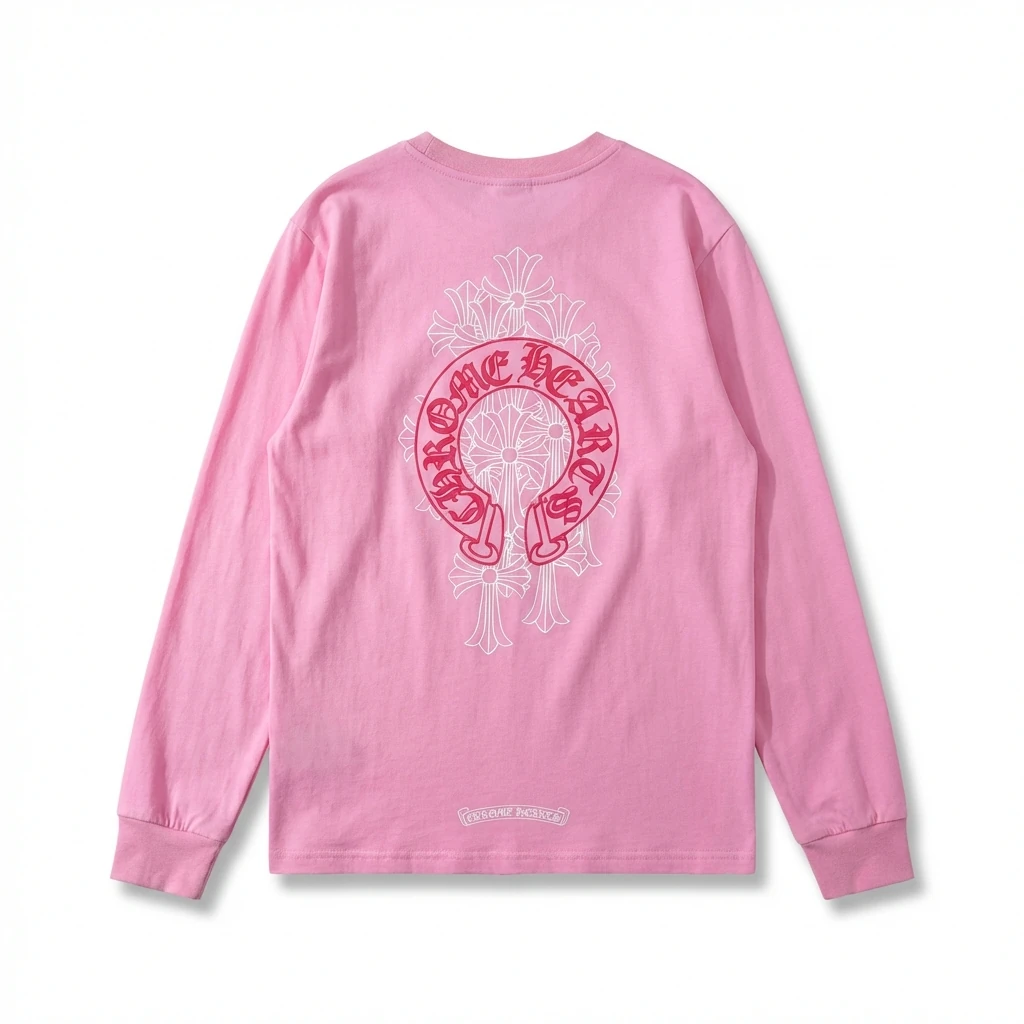 Chrome Hearts Printed Fashionable Pink Long-sleeved Shirt