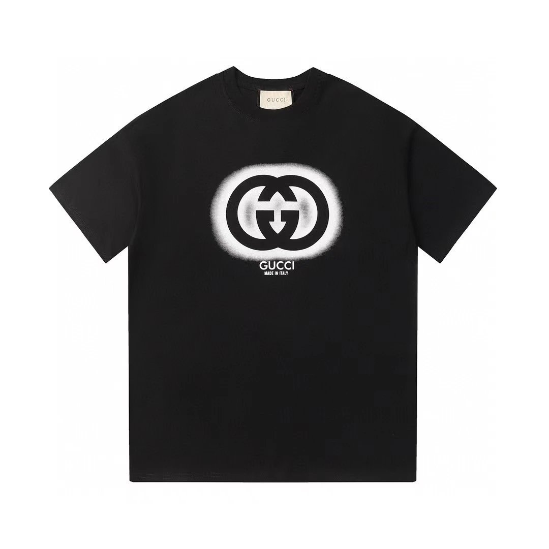 Gucci Double G Print Vintage Style Black T-Shirt