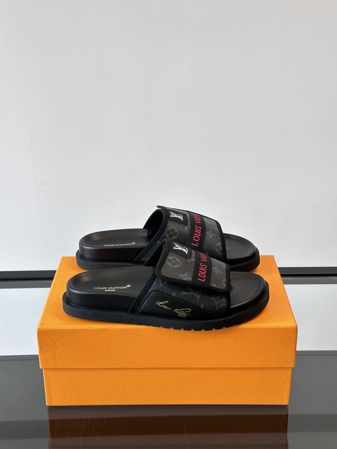 Louis Vuitton Monogram Trendy Style Black Slides