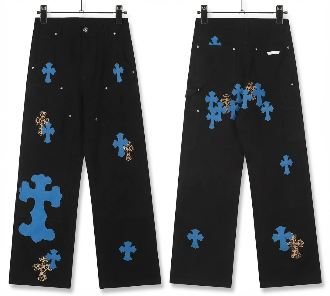Chrome Hearts Cross Trendy Cool Black Long Pants