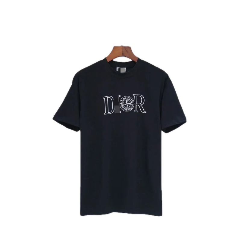 Dior x Stone Island Co-branded Casual Black Short-sleeve T-shirt