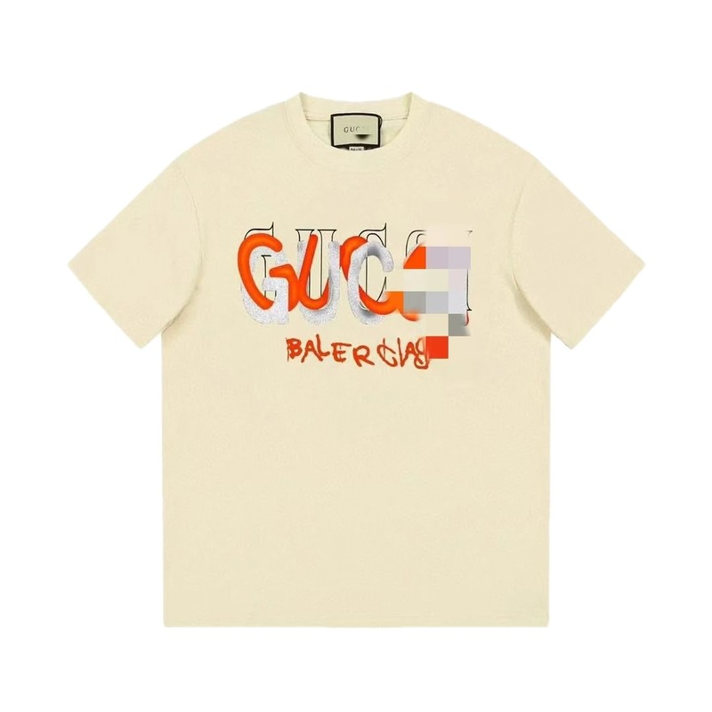 Balenciaga Co-branded Graffiti-style Beige Short-sleeve T-shirt