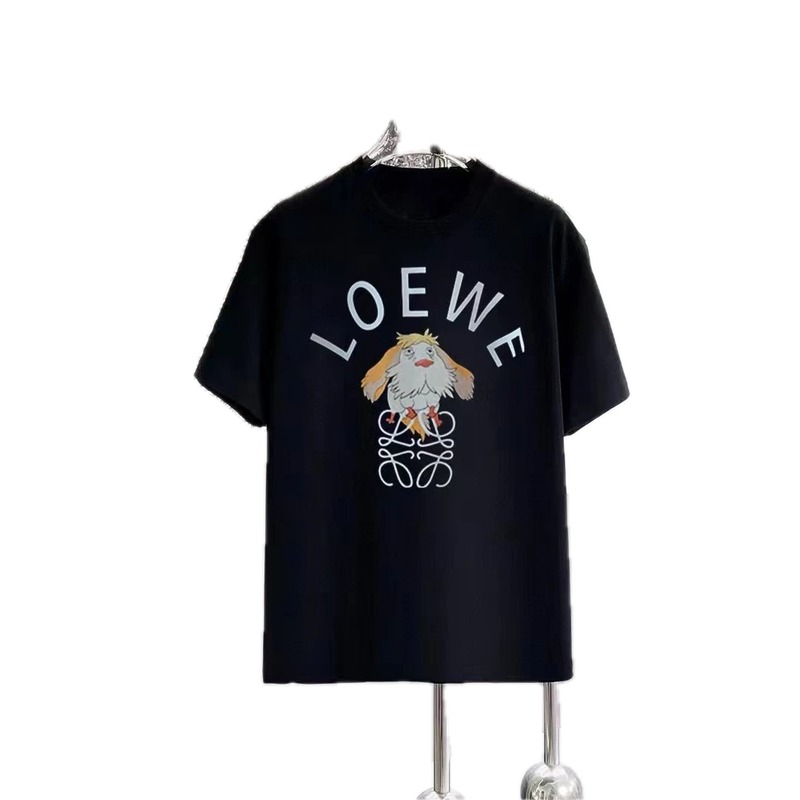 LOEWE Cartoon Print Casual Style Black T-Shirt